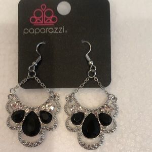 Pretty Silver Chandelier Earrings with White and Black Rhinestones! NW Card!